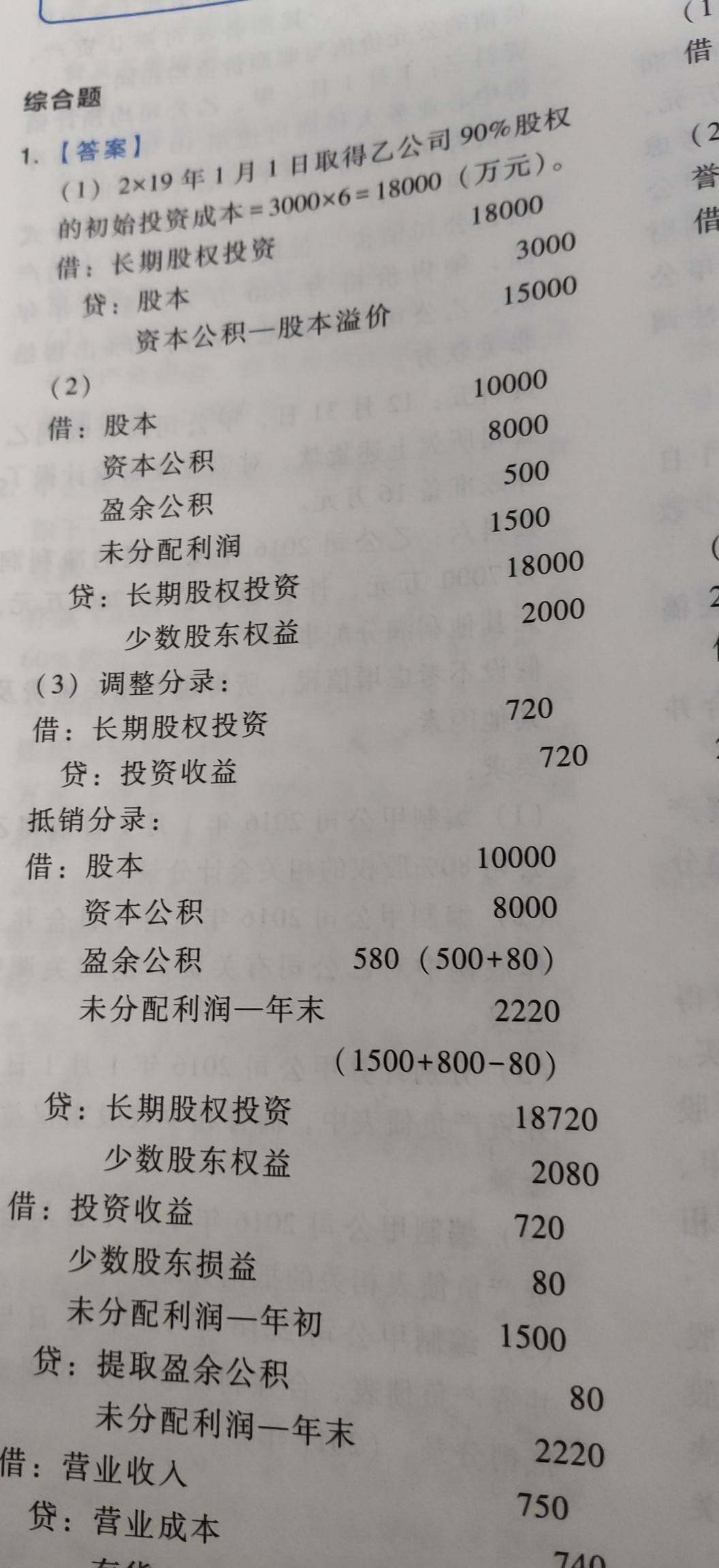 老师，这题第三问，期末资产负债表日，与合并资产负债表，合并利润表有关的分录，那个成本法调权益法，不是利润应该要减掉内部未实现的10%，所以乙公司实现净利润应该是800-10=790万元，分录为，
借，长投711
贷，投资收益711
对吗？但答案不一样，麻烦帮忙看看，我是哪里理解错了？